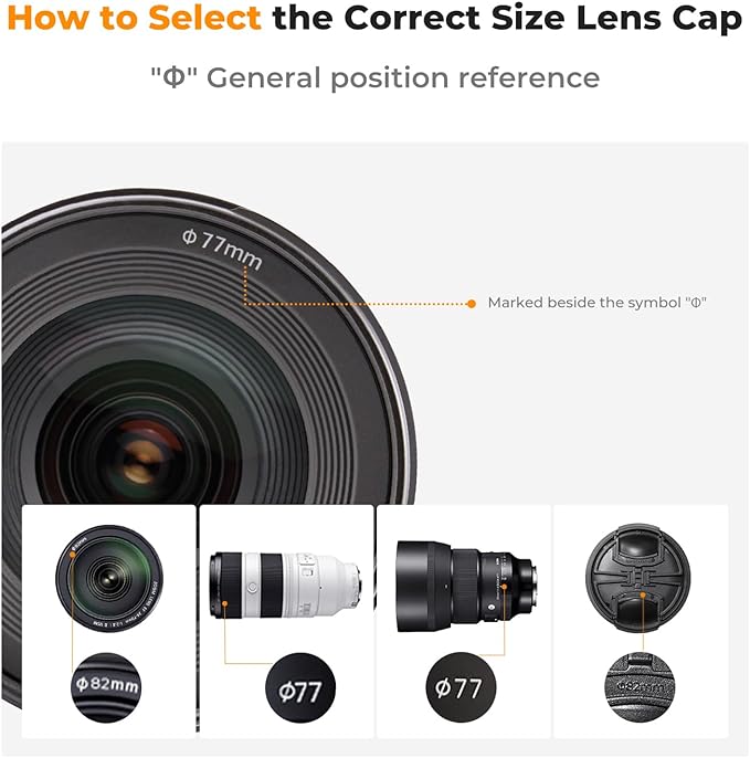 K&F Concept 86mm Lens Cap, 9-in-1 Center Pinch Lens Cover + Anti-Loss Keeper - Image 2