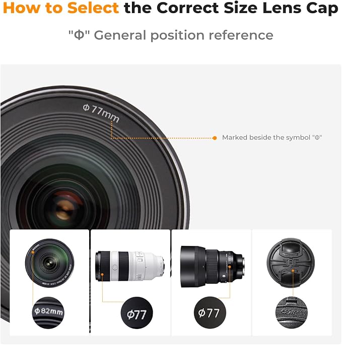 K&F Concept 52mm Lens Cap Cover, 4-in-1 Center Pinch Lens Cover + Anti-Loss - Image 2