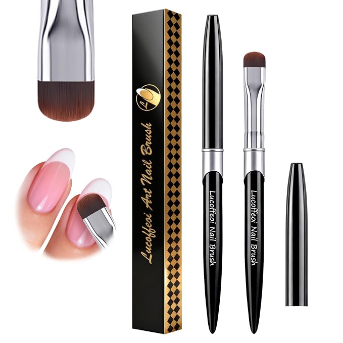 French Brush for Nails & Gel Polish Clean Up, Dual-Use Metal Handle Nail Art by Lucoffeoi