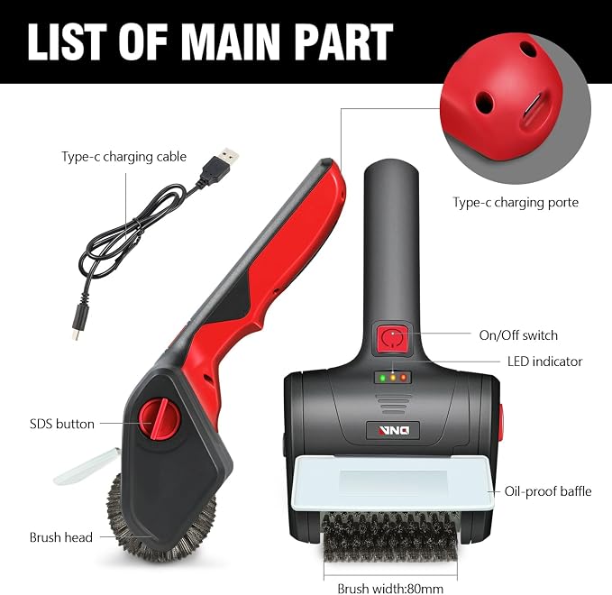 DNA Motoring Cordless Electric Grill Cleaning Scrub Brush Rechargeable - Image 2