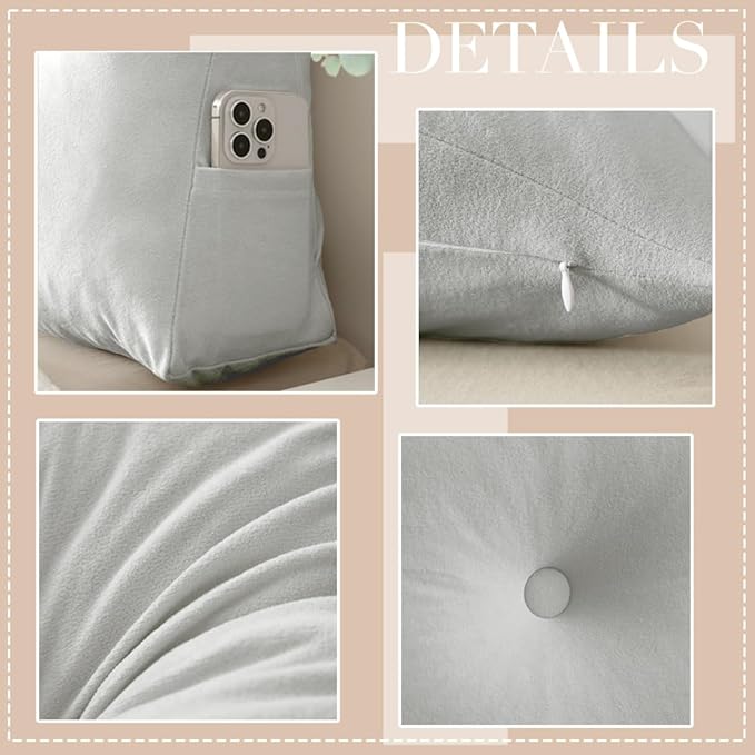 Queen Size Headboard Pillow Wedge Long Backrest Positioning Support for Daybed Wedge Bed Rest Reading Pillow with Side Pockets Bolster Cushion