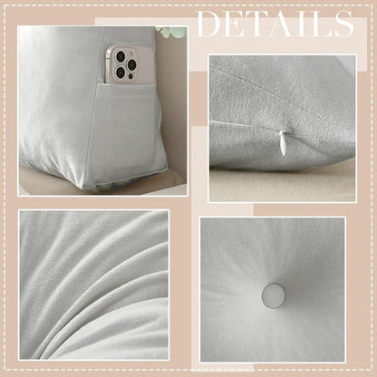 Queen Size Headboard Pillow Wedge Long Backrest Positioning Support for Daybed Wedge Bed Rest Reading Pillow with Side Pockets Bolster Cushion