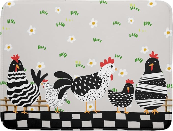 Black Rooster Dish Drying Mat for Countertop 18x24 Inches Buffalo Plaid by Giwawa