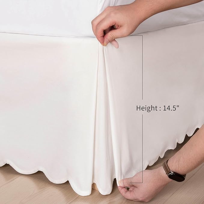HIG Off-White Chic Twin XL Bed Skirt - Easy Fit Scallop Edge Pleated Bedskirts, 14 Inch Drop Anti-Slip Dust Ruffle, Thick Fabric for Enhanced Privacy, Pre-Washed for Long-Lasting Use(N60022)