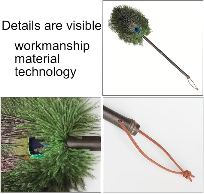 Peacock Feather Duster with Purple Bamboo Handle, Mini Decorative Cleaning Tool - Image 7