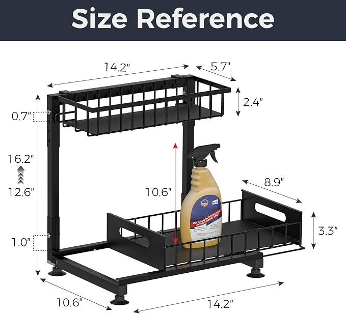 L-Shaped Under Sink Organizer, 2-Tier Pull Out Metal Kitchen Cabinet Organizer - Image 6