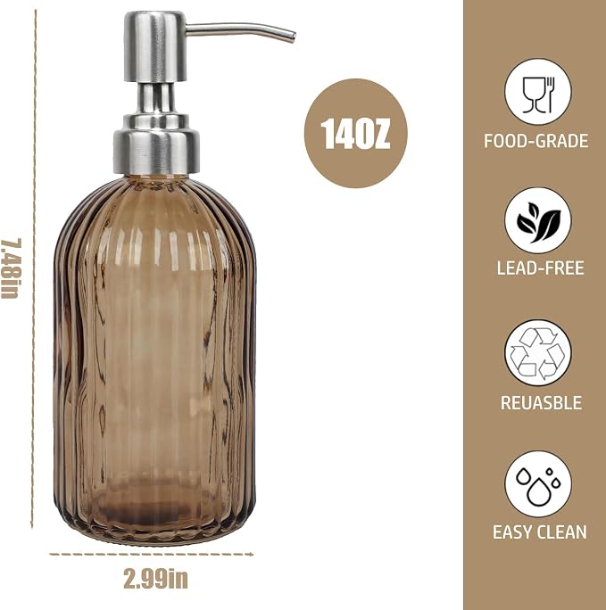 14Oz Brown Soap Dispenser Bathroom, Refillable Dish Soap Dispenser - Image 3