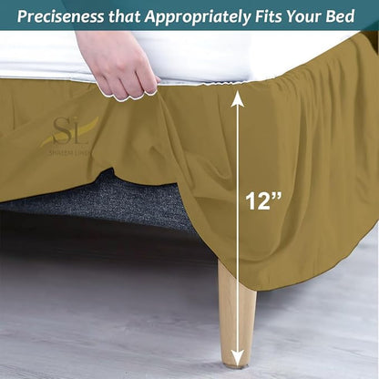 Shreem Linen Ruffled Bed Skirt with Split Corners, Gathered Style, 100% Microfiber, 12-Inch Drop, Dust Ruffle Bedskirt with Platform, King, Taupe