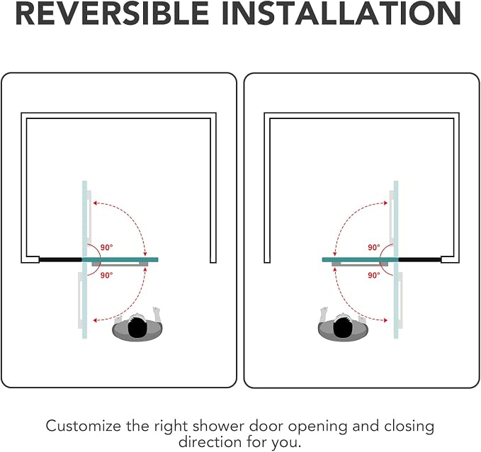 Sunrosa Pivot Matte Black Bathtub Door, Frameless Tempered Glass Bifold Shower - Image 6