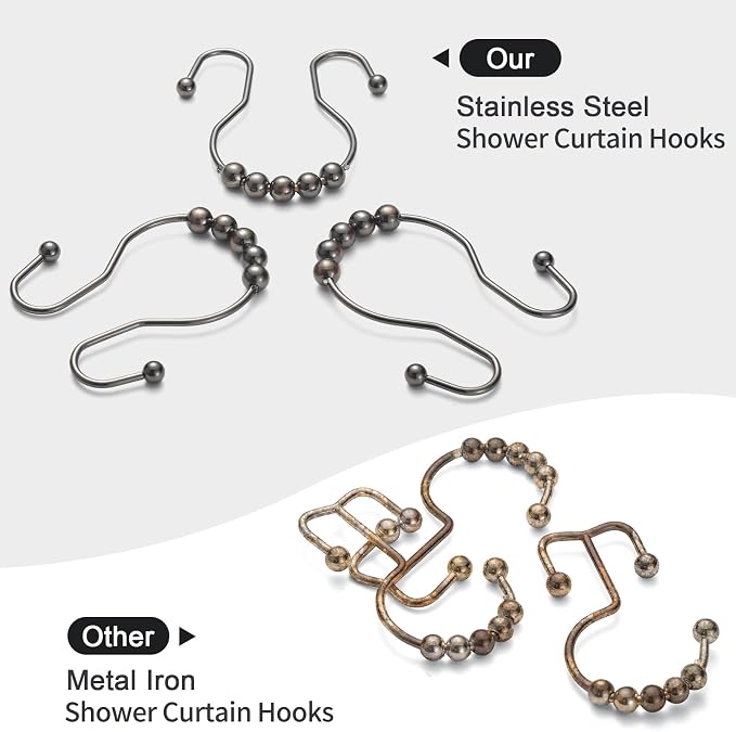 Goowin Shower Curtain Hooks, Stainless Steel Shower Curtain Hangers, Double - Image 2