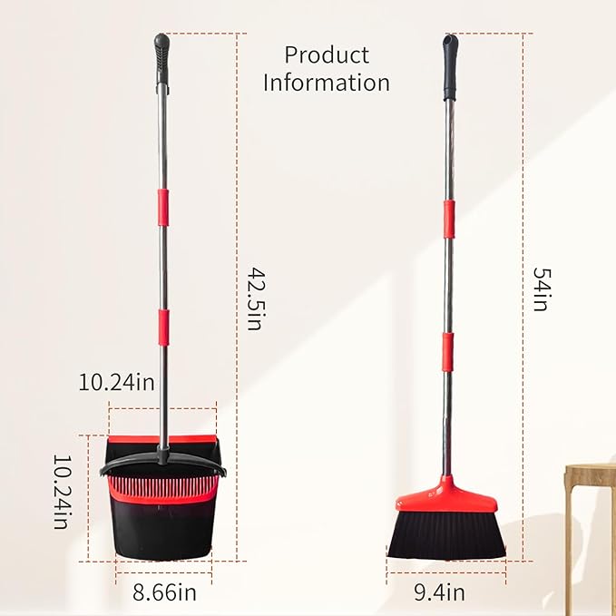 Broom with Dustpan Combo Set 54" Long Handle Adjustable Length Stainless Steel - Image 3
