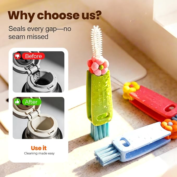3PCS 3 in 1 Cup Lid Cleaning Brush and 2PCS Silicone Straw Cleaner Brush - Image 3