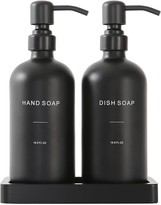 Matte Black Soap Dispenser Set, Kitchen Soap Dispenser Set by PrusWaso