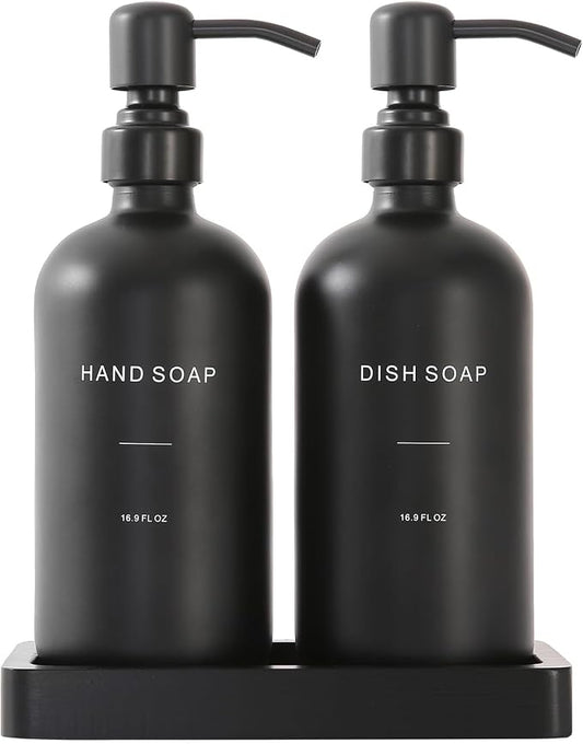 Matte Black Soap Dispenser Set, Kitchen Soap Dispenser Set by PrusWaso