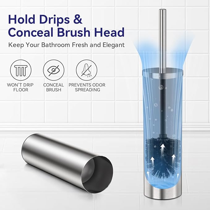 DOWRY Stainless Steel Freestanding Toilet Bowl Brush and Holder - Image 3