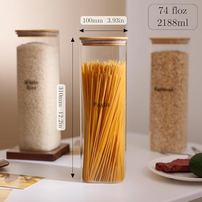 3 Pcs Square Glass Pantry Storage Containers - 74oz Thicken Glass Food Storage - Image 5