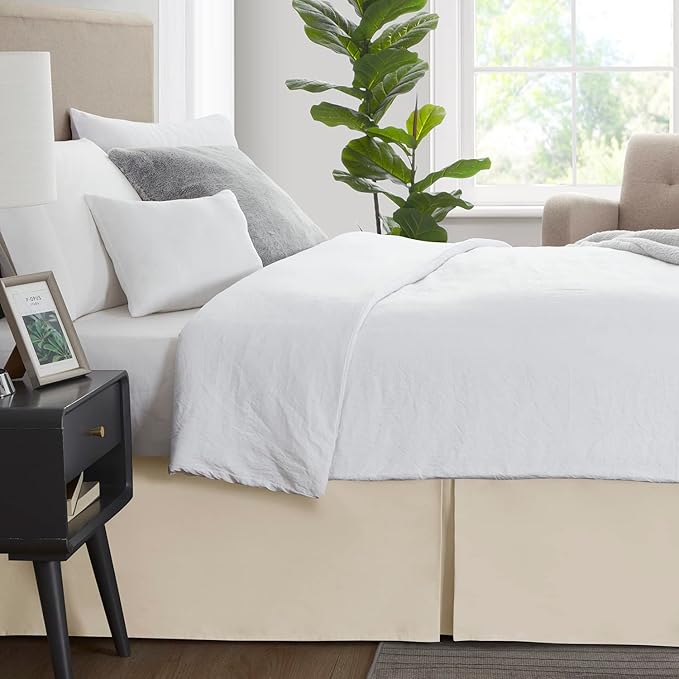 Nestl Cream Twin Bed Skirt - Twin Size 14 Inch Drop - Brushed Microfiber Hotel Quality Pleated Bed Skirt - Shrinkage & Fade Resistant