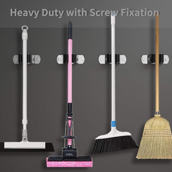 CWOVRS Broom Holder Wall Mount, 4 Pack Mop Holder Stainless Steel Mop and Broom - Image 5