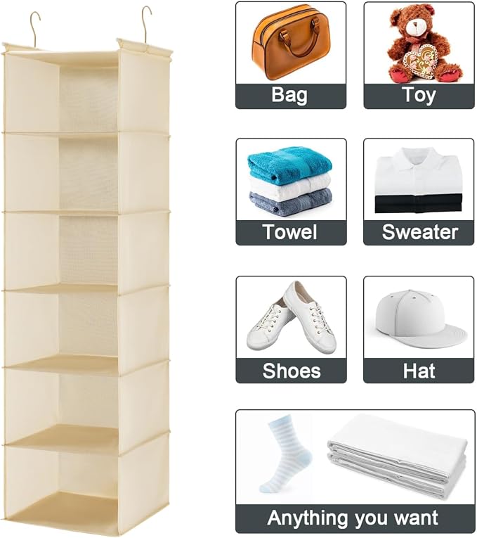 MAX Houser 6 Tier Shelf Hanging Closet Organizer, Closet Hanging Shelf - Image 8