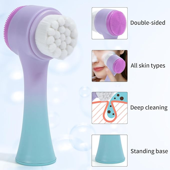 Face Brush 2 in 1, Silicone Facial Cleansing Exfoliating Brush Soft Bristles - Image 2