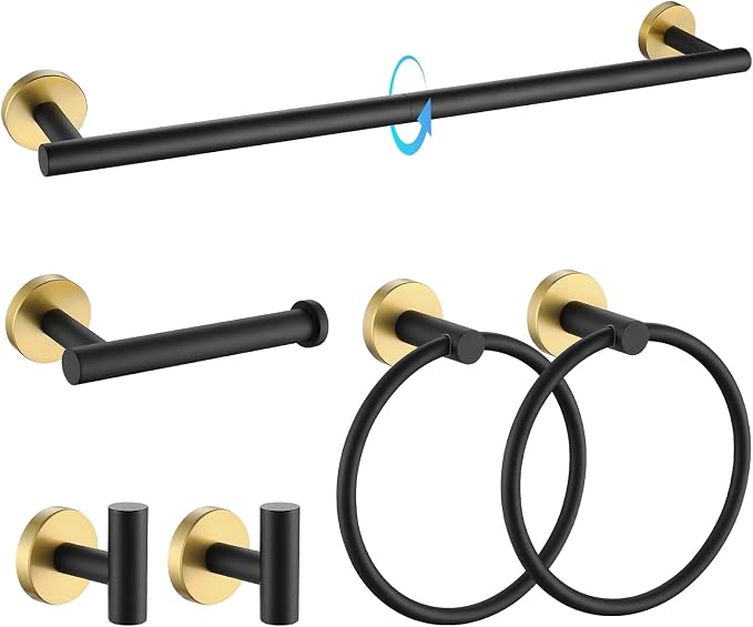 TQKAG Black and Gold Bathroom Hardware Set 6-Piece Bathroom Accessory Set 23.6 by TQKAG