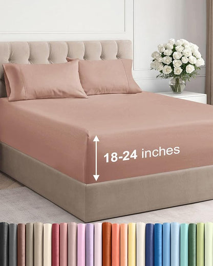 Extra Deep Pocket King Sheets - 4 Piece Breathable & Cooling Bed Sheets - Hotel Luxury Bed Sheet Set - Soft, Wrinkle Free & Comfy - Easily Fits Extra Deep Mattresses - Deep Pocket Mauve Sheets Set