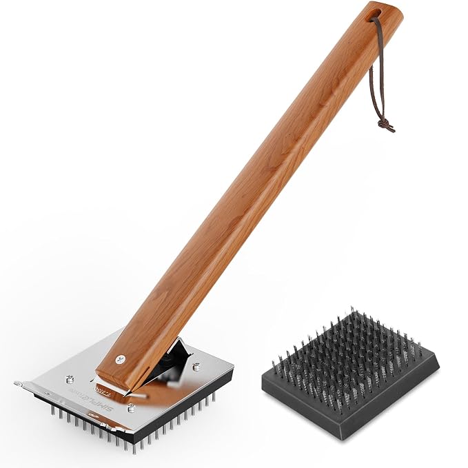 SIMPLETASTE Grill Brush and Scraper, Cherry Wooden Handle Wire Grill Brush by SIMPLETaste