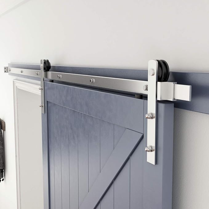 SMARTSTANDARD 8 Feet Brushed Nickel Sliding Barn Hardware Kit-Sturdy Silvery - Image 3