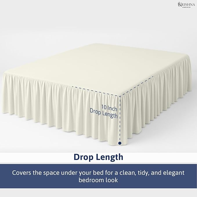 KRISHNA Ruffled Bed Skirt with Split Corners King, 100% Microfiber Hotel Quality, 10 Inch Drop Dust Ruffle Gathered Bedskirt with Platform, 78" x 80", Ivory