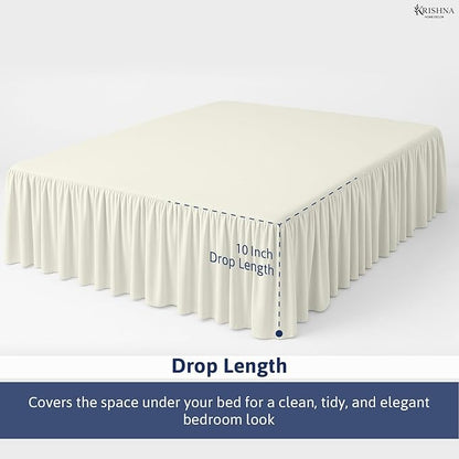 KRISHNA Ruffled Bed Skirt with Split Corners King, 100% Microfiber Hotel Quality, 10 Inch Drop Dust Ruffle Gathered Bedskirt with Platform, 78" x 80", Ivory