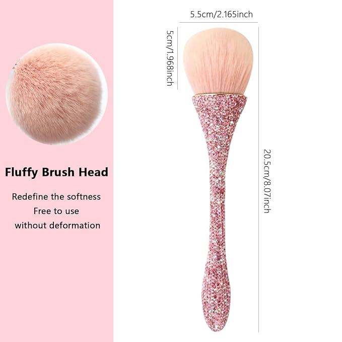 WOKOTO 1pcs Pink Shiny Rhinestone Nail Art Dust Brushes - Image 2