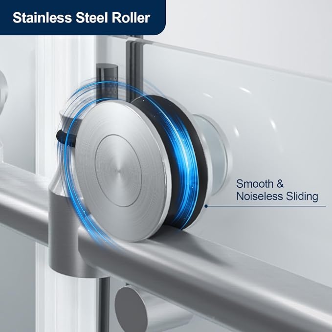 56-60" x 74" Double Sliding Shower Door, Frameless Shower Enclosure 5/16" Clear - Image 4