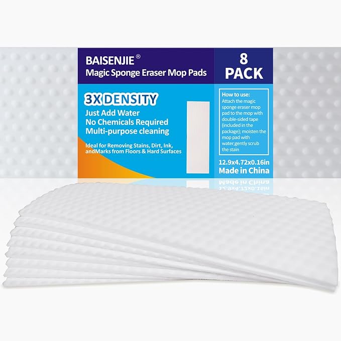 Mops Pad for Floor Cleaning, Magic Sponges Eraser Cleaning Mop Pads Refills by BAISENJIE