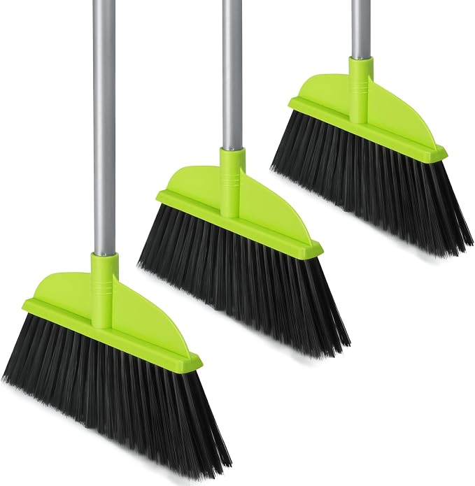 3 Packs Indoor Brooms for Sweeping Hardwood Floor Green Angle Broom by KalTell