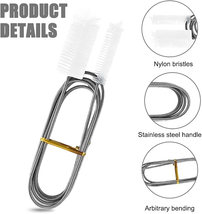 Flexible Long Drain Brush Set, Stainless Steel Tube Cleaning Brushes - Image 3