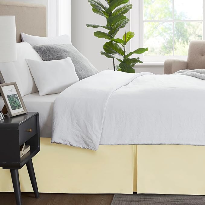 Nestl Vanilla Yellow Full Bed Skirt - Full Size Bed Skirt 14 Inch Drop - Brushed Microfiber Bed Skirts - Hotel Quality Pleated Bed Skirt - Shrinkage & Fade Resistant
