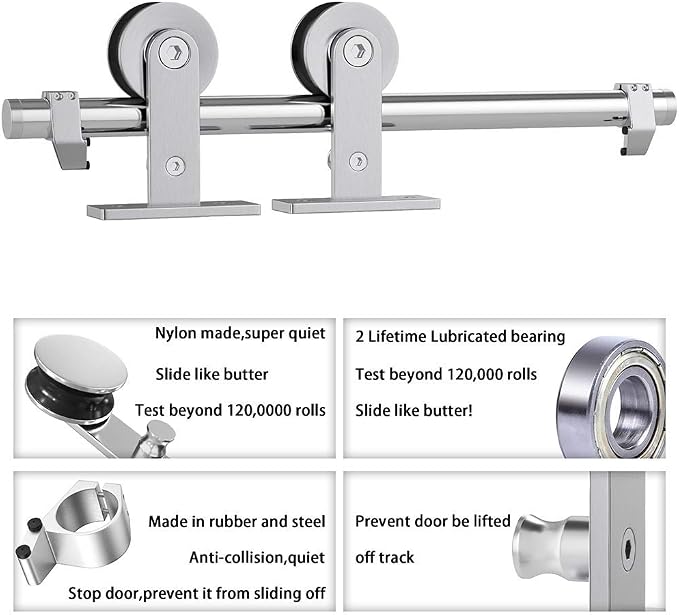 WINSOON Barn Door Hardware Kit 8FT: Brushed Nickel Heavy-Duty Smoothly Quietly - Image 5