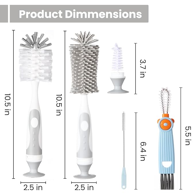5-in-1 Baby Bottle Cleaner Set, Including Nylon & Silicone Bottle Brush - Image 3