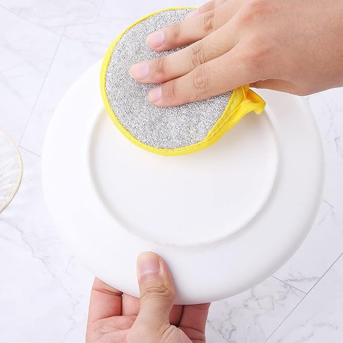 10 Pcs Durable Scrub Scouring Sponge Microfiber Scouring Scrubber Round Dish - Image 6