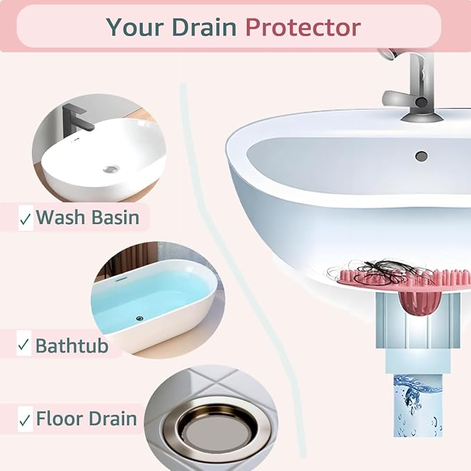 Sink Drain Strainer, Hair Catcher Shower Drain, Bathroom Silicone Bathtub Drain - Image 6