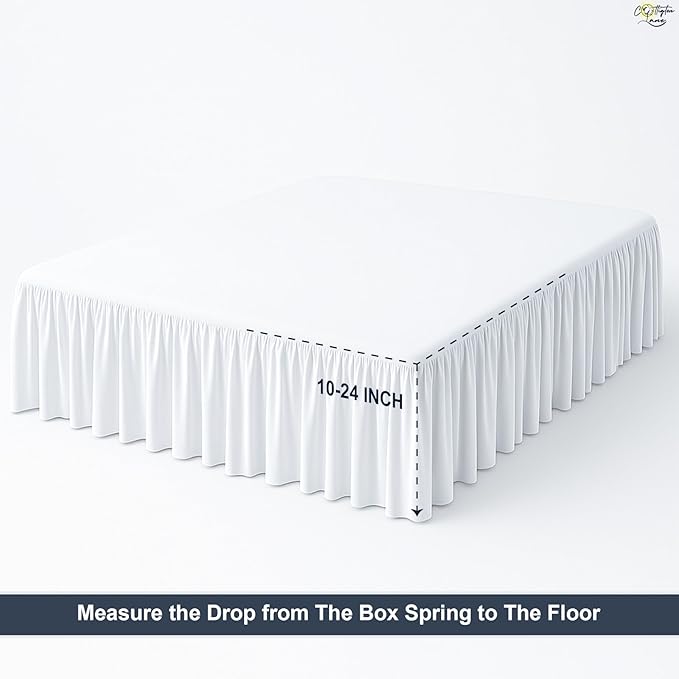 Cottington Lane Ruffled Bed Skirt King Size with Split Corner, Brushed Microfiber Hotel Quality White Dust Ruffle, 14 Inch Drop Gathered Bedskirt, Soft and Stylish, Shrinkage and Fade Resistant