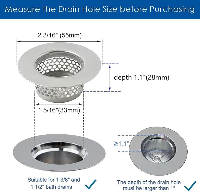 Bathtub Drain Strainer, Bathtub Cover Drain Hair Catcher Fits Standard - Image 2