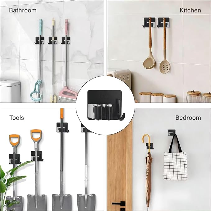 5 Pack Mop and Broom Holder Wall Mount, Stainless Steel Mop and Broom Hanger - Image 7