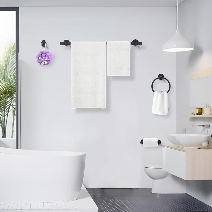 Matte Black Toilet Paper Holder Set, Stainless Steel Towel Ring, Double Post - Image 2