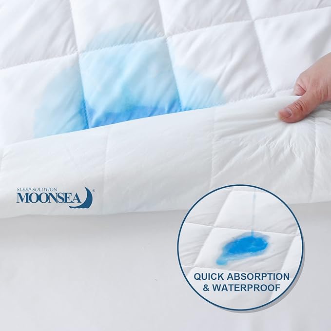 Full XL Mattress Topper Pad Waterproof Mattress Protector, Absorbent Quilted Full XL Mattress Cover with Deep Pocket