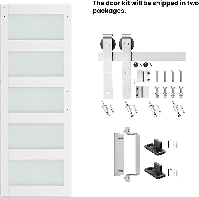 32'' x 84'' Glass Barn Door and 6 Ft Brushed Nickel Hardware Kit Included - Image 6