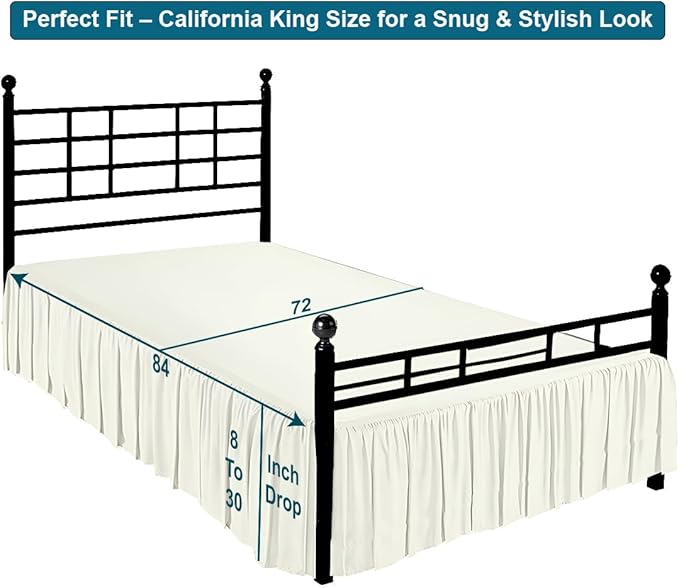 Shreem Linen Ruffled Bed Skirt with Split Corners, Gathered Style, 100% Microfiber, 8-Inch Drop, Dust Ruffle Bedskirt with Platform, Cal-King, Ivory