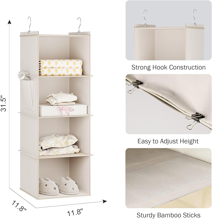 YOUDENOVA Hanging Closet Organizer, 4-Shelf Closet Hanging Storage Shelves - Image 3