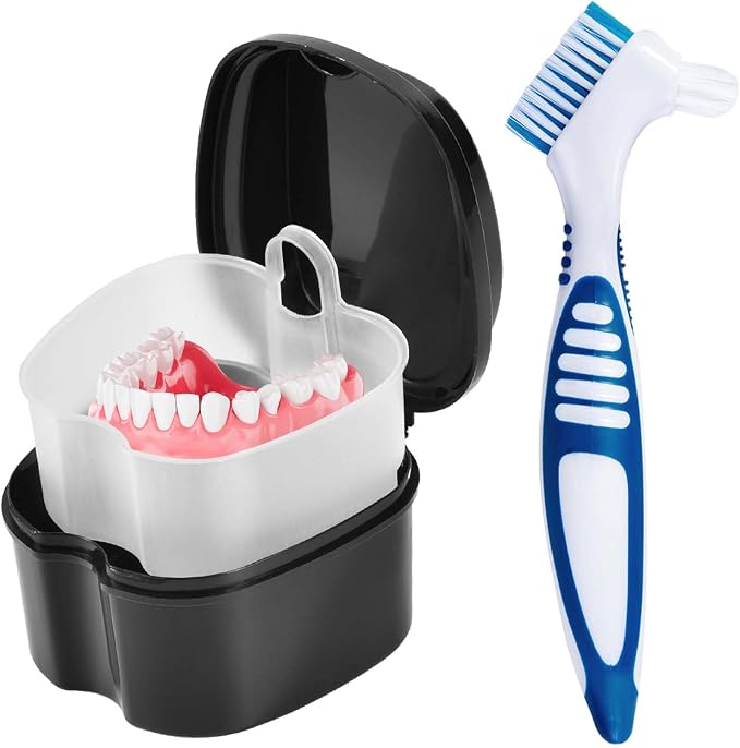Black Denture Bath Case Cup Box Holder Storage Container by KISEER