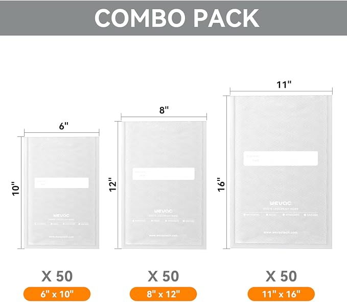 Wevac Vacuum Sealer Bags, 150 Gallon 11" x 16", and Quart 8" x 12" and Pint 6" - Image 8